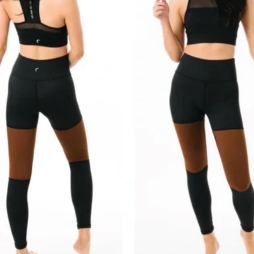 ZYIA black mocha Light N Tight Hi Rise 7/8 Brown/Black Colorblock Leggings